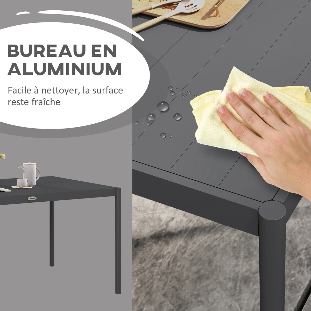 Table de jardin rectangulaire pour 6 personnes en aluminium plateau à lattes dim. 145L x 90l x 74H cm gris-4