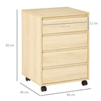 Caisson de Bureau, Rangement Bureau sur Roulettes, 4 Tiroirs Coulissants en Bois, Naturel-2