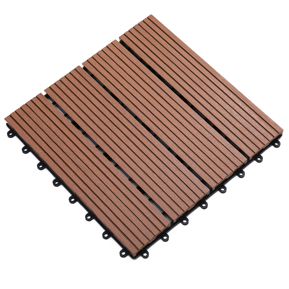 Lot de 11 dalles de jardin piscine 30 x 30 x 2,2 cm dalle clipsable pour jardin, balcon, piscine en HDPE marron clair-0