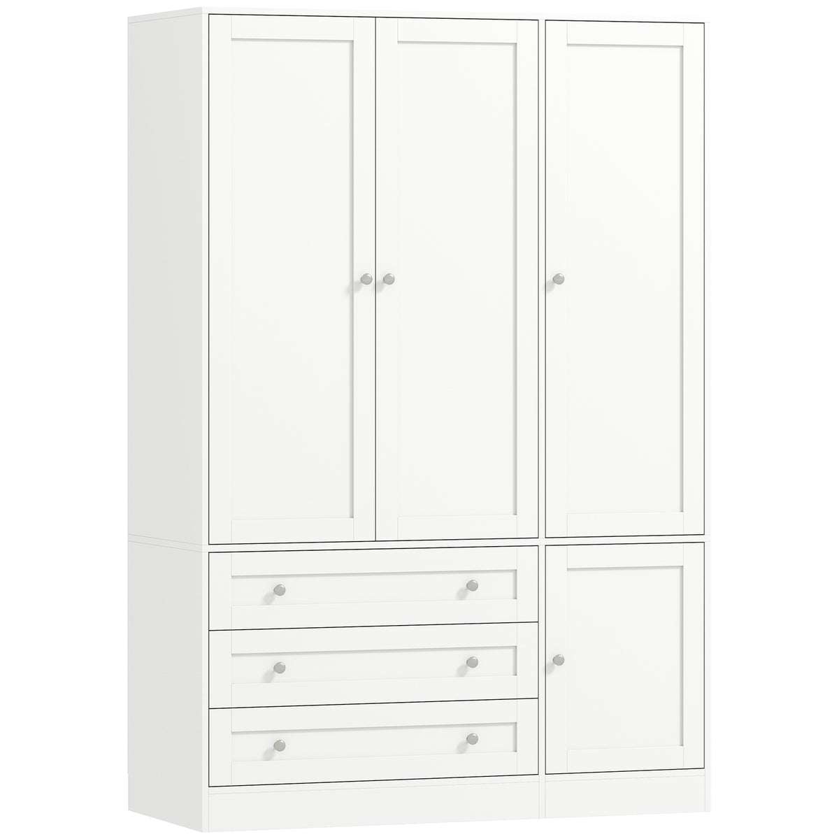 Armoire Chambre Penderie avec 4 Portes, 3 Tiroirs, Barre de Suspension et Étagère Réglable, 120 x 50 x 176,5 cm, Blanc-0