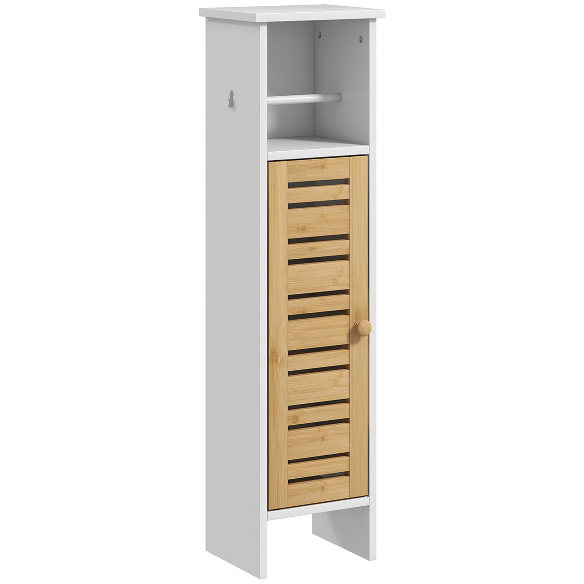 Meuble de salle de bain avec support papier toilette barre amovible 3 Niveaux + Sortie Papier, 78H cm, Bambou blanc-0