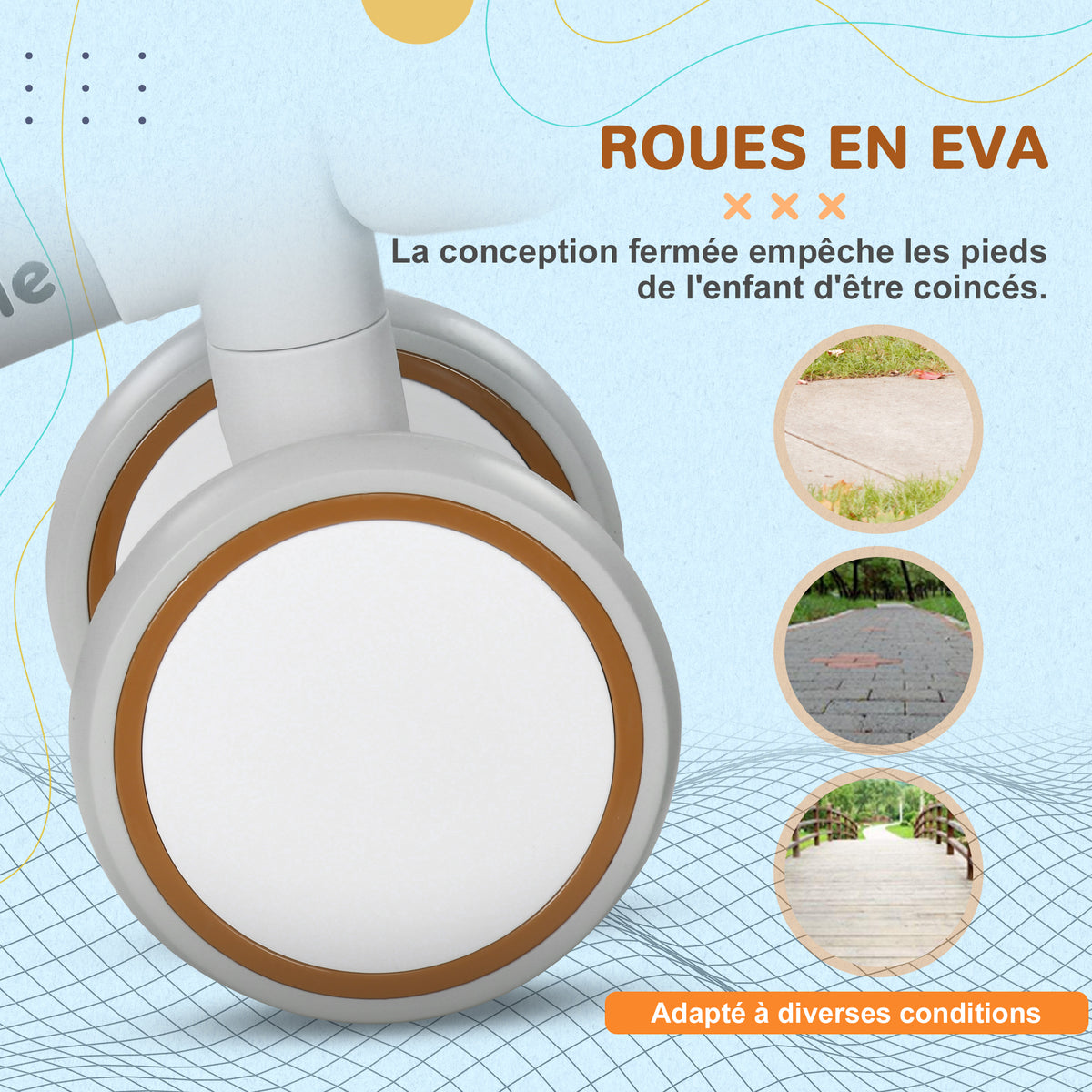 Draisienne vélo Enfant 4 roues selle réglable, guidon ergonomique alliage alu. PP, enfant 1 à 3 ans - Marron Blanc-6