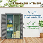 Armoire de Jardin Remise Pour Outils en Bois 2 Étagères Toit Bitumé Portes Persiennes Verrouillable 75 x 50 x 118cm Gris-3