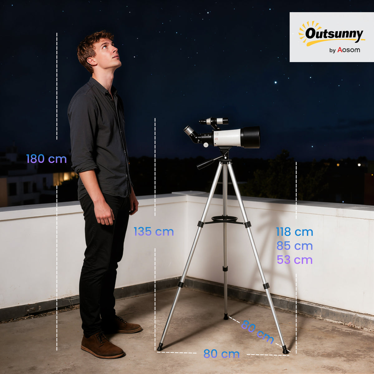 Télescope astronomique adultes et débutants 70 mm, télescope réfracteur 40X/16X trépied réglable, 80 x 80 x 135 cm blanc-2