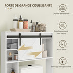 Meuble de rangement au-dessus des toilettes avec porte coulissante, Meuble étagère dessus WC, étagère réglable, blanc-3