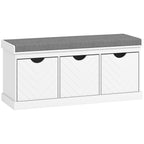 Banc chaussures entrée, banc de rangement avec 3 tiroirs amovibles et coussin rembourré en tissu aspect lin, blanc-0