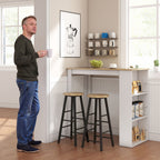 Table de bar table haute de cuisine mange-debout comptoir 112L x 57l x 106H cm - 3 étagères - aspect chêne clair blanc-7