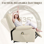 Fauteuil relax inclinable électrique releveur avec repose-pied et télécommande 86 x 92 x 102 cm Beige-4