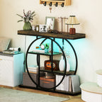Console meuble avec éclairage LED 100 cm, table console à 4 niveaux avec étagères ouvertes, marron rustique et noir-9