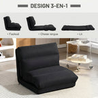 Fauteuil de sol canapé paresseux fauteuil convertible en lit inclinable 90° à 180° tissu - 70 x 72 x 56 cm - noir-3