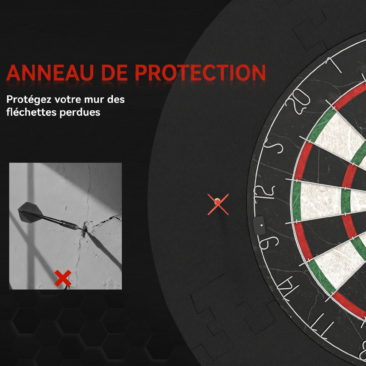 Cible de Fléchettes en Sisal Professionnelle avec Anneau de Protection EVA et 6 Fléchettes Pointe, Ø71,5x3,8cm, Noir-4