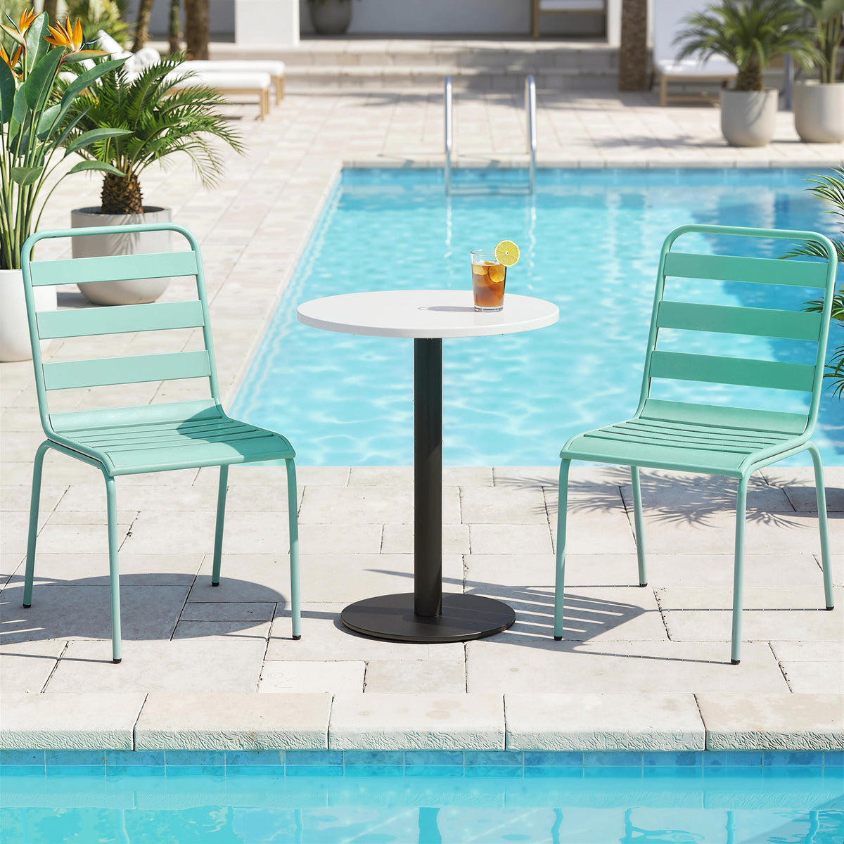 Lot de 2 Chaises de Jardin Empilables en Métal pour Terrasse, Balcon, Jardin, Vert-9