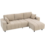 Canapé d'Angle Modulable 242 cm, Canapé 4 Places en L avec Méridienne Réversible, 2 Oreillers, Tissu Aspect Lin, Beige-0