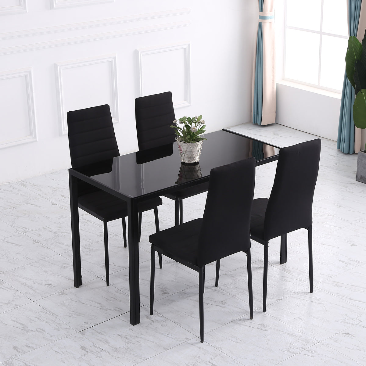 Lot de 4 chaises de salle à manger chaises de cuisine avec dossier haut pieds en métal et tissu en lin 41x50x97cm noir-5