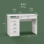 Bureau moderne avec 5 tiroirs, grand plateau, 1 compartiment ouvert, tiroir verrouillable, 110 x 50 x 76cm, blanc-2