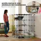Clôture pour animaux domestiques lapin enclos intérieur 4 niveaux modulable panneaux grillagés 105 x 105 x 140 cm noir-5