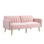 Canapé Convertible 2 Places Design scandinave Dossier inclinable 3 Positions Pieds Bois Tissu Aspect Lin Rose-0