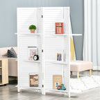 Paravent Intérieur en Bois 4 Panneaux 160 x 170 cm, Séparateur de Pièce Pliable avec 3 Étagères, Cloison de Séparation pour Salon, Chambre à Coucher, Maison, Blanc-1