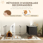 Enclos pour petits animaux, cage à lapin modulable 31 panneaux avec niches surélevées, en acier, 140x70x52cm, noir-6