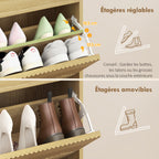 Meuble à chaussures 12 paires, armoire à chaussures étroite, 2 tiroirs rabattables étagères réglables, 60x24x92cm, chêne-5