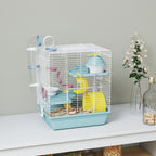 Cage hamster, cage rongeur à 3 niveaux, avec roue d'exercice, tunnel de jeu, gamelle, cabane, 34,5 x 27,5 x 41 cm, bleu-9