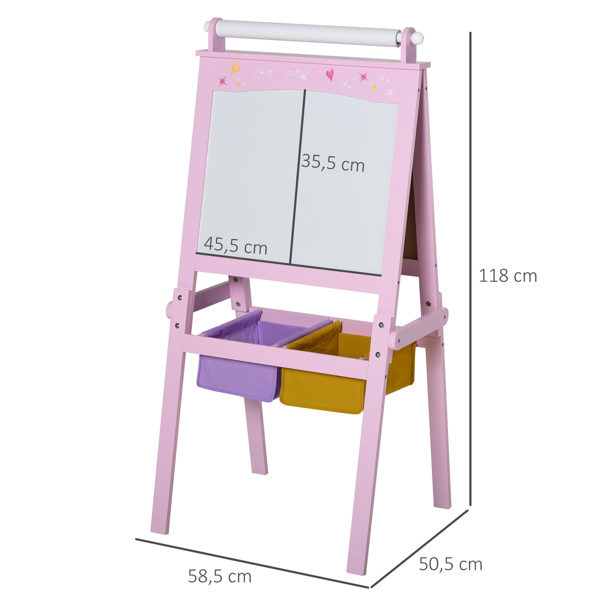 3 en 1 Tableau Enfant - chevalet Enfant - Ardoise Double Face - Tableau Blanc Tableau à Craie - Rouleau Papier avec accessoires + paniers Rangement intégrés - MDF Rose-2