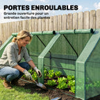Mini Serre de Jardin mini serre tunnel 270L x 90l x 90H cm toit pointu Acier PE Haute densité 140 g/m² Anti-UV 3 fenêtres avec Zip enroulables Vert-4