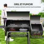 Barbecue à Charbon fumoir BBQ Grill Smoker sur Pied avec Couvercle, roulettes, thermomètre, étagères Noir-3