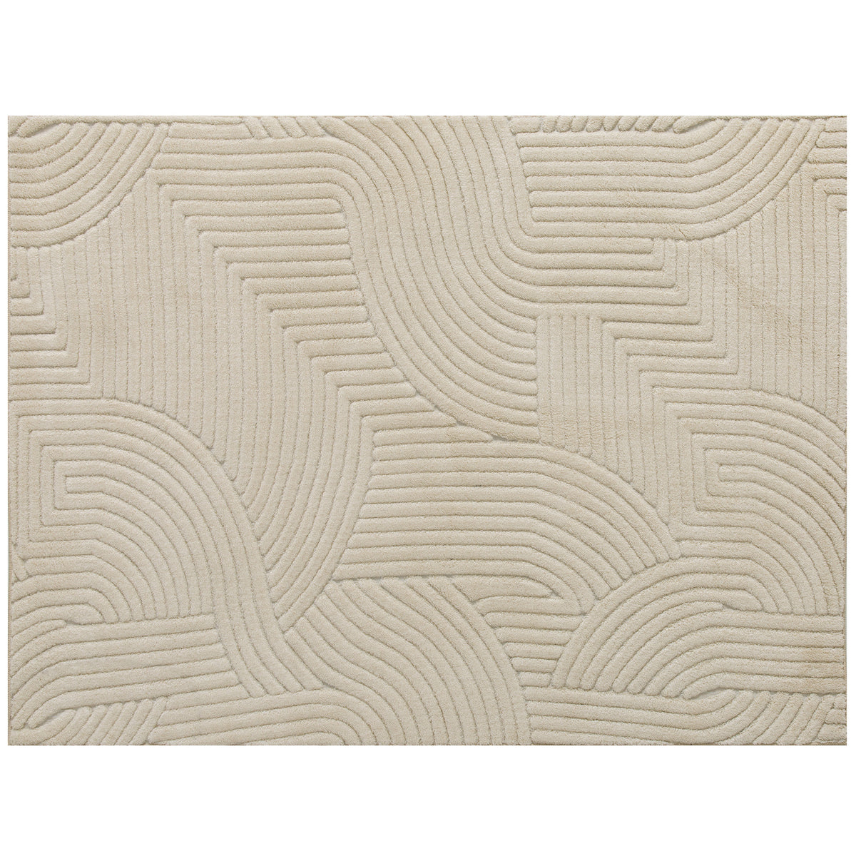 Tapis salon 200 x 140 cm, tapis à poils épais géométrique, moelleux et antidérapant, crème-0