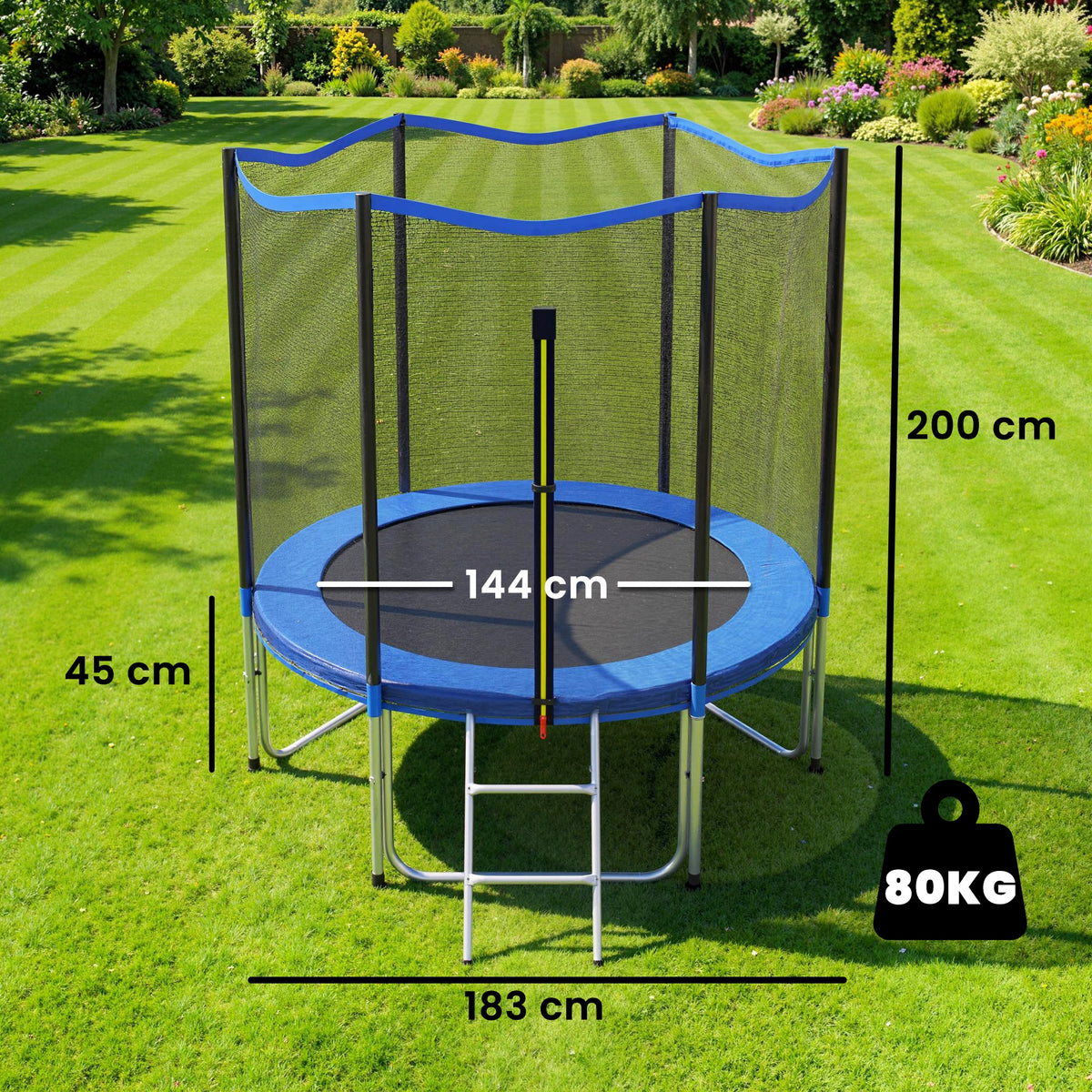 Trampoline Extérieur Trampoline de Jardin Enfants et Adultes 6 Poteaux au Sol Charge 80kg 36 Ressorts Ø183cm Bleu-2