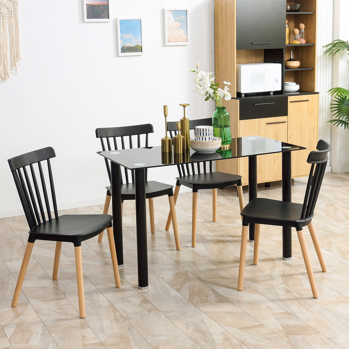 Lot de 4 chaises style scandinave dossier haut assise en polypropylène pieds en hêtre 48 x 52,5 x 83 cm noir-9