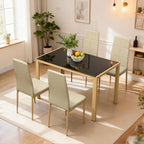 Ensemble Table à Manger avec 4 Chaises en Cuir Synthétique, Plateau Rectangulaire en Verre Trempé, 120x70x75cm, Naturel-9
