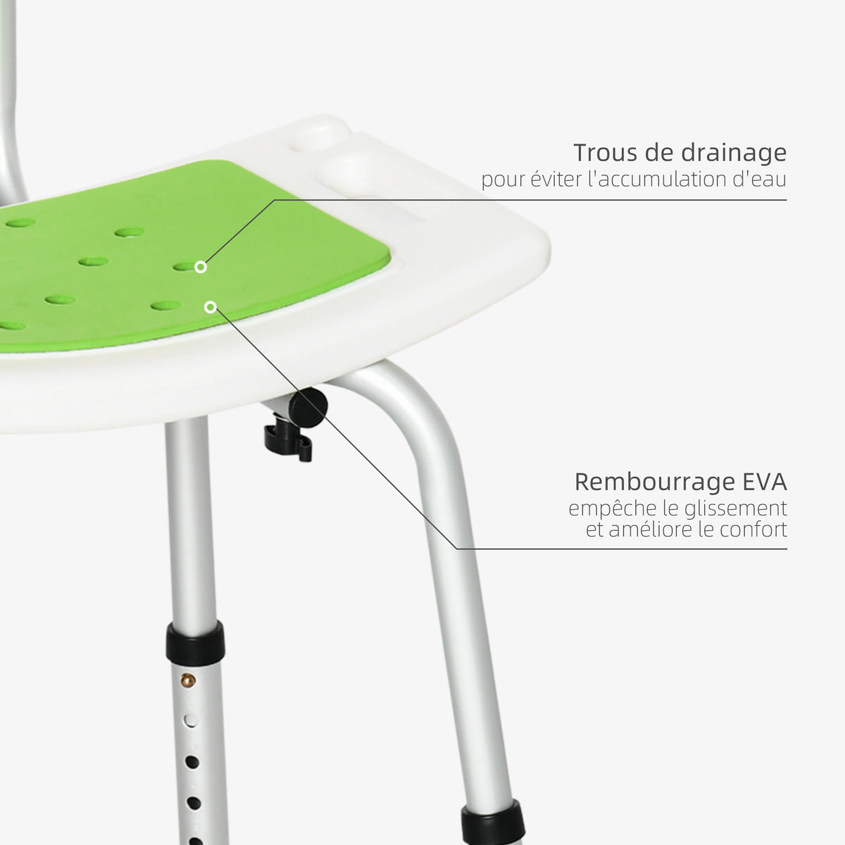 Tabouret de douche pour personnes âgées et handicapées hauteur réglable patins antidérapants support de pomme de douche-3