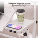 Bureau Assis-Debout, Bureau Réglable en Hauteur 70 x 60 cm, à Roulettes avec Plateau Inclinable, 70x60x70,5-120cm, Blanc-5
