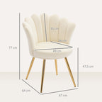 Fauteuil coquillage chaise coiffeuse fauteuil en velours fauteuil de salon avec pieds en métal doré beige-2