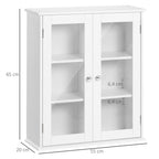 Armoire murale de salle de bain, meuble haut salle de bains avec 2 portes en verre, étagère réglable, 55x20x65cm, blanc-2