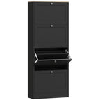 Meuble à chaussures 24 paires, armoire à chaussures avec 4 tiroirs rabattables, étagères réglables, 60x23,5x153cm, noir-0