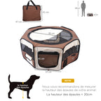 Parc enclos pliable pour chien chat petits animaux octogonal en tissu Oxford et acier Ø 90 x 41H cm marron beige-2