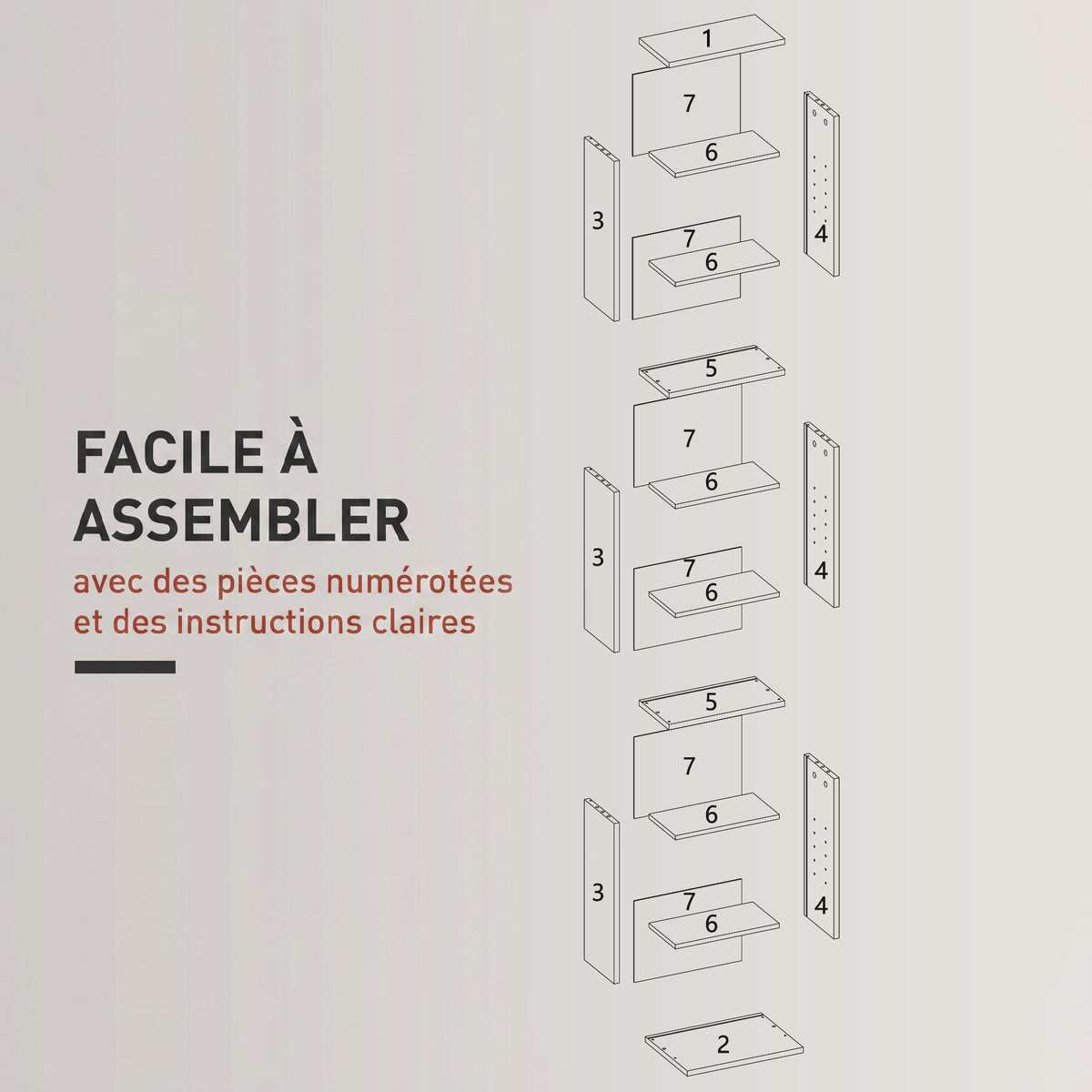 Rangements pour CD et DVD 9 compartiments et 6 étagères réglables capacité max. 260 CD/120 DVD 33 x 24 x 140 cm gris-6