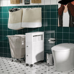 Meuble de rangement de salle de bain sur roulette armoire WC toilettes étagère ouverte 2 tiroirs 16 x 52 x 71,5 cm blanc-9