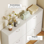Armoire à Chaussures Meuble à Chaussures Grande Taille dim. 120L x 24l x 81H cm 4 Portes abattantes Double Niveau en Bois Blanc-5