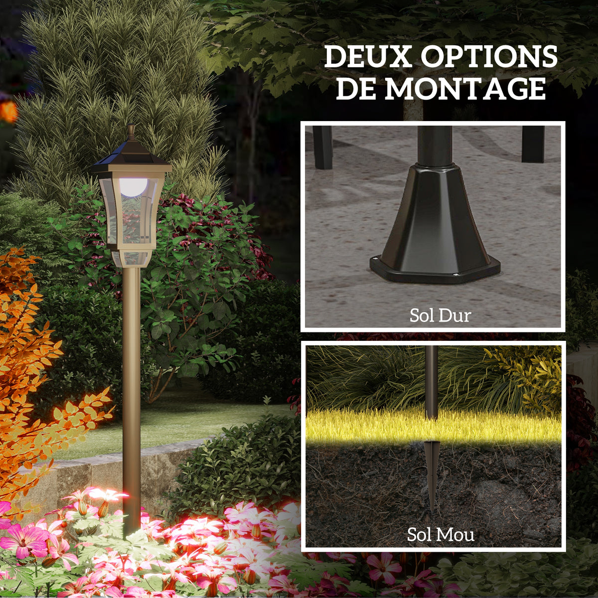 Luminaire extérieur lampadaire sur pied solaire lampadaire lanterne classique LED 30 Lm 15 x 15 x 127 cm noir-5