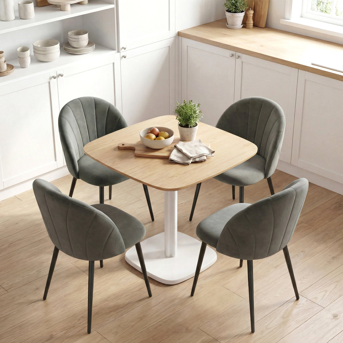 Lot de 2 chaises de salle à manger, chaises de cuisine rembourrées sans accoudoirs, pieds en acier, 52x55x79cm, gris-8