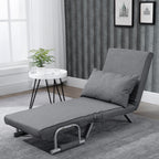 Fauteuil chauffeuse canapé-lit Convertible 1 Place déhoussable Grand Confort Coussin Pieds accoudoirs métal Lin Gris Clair-7