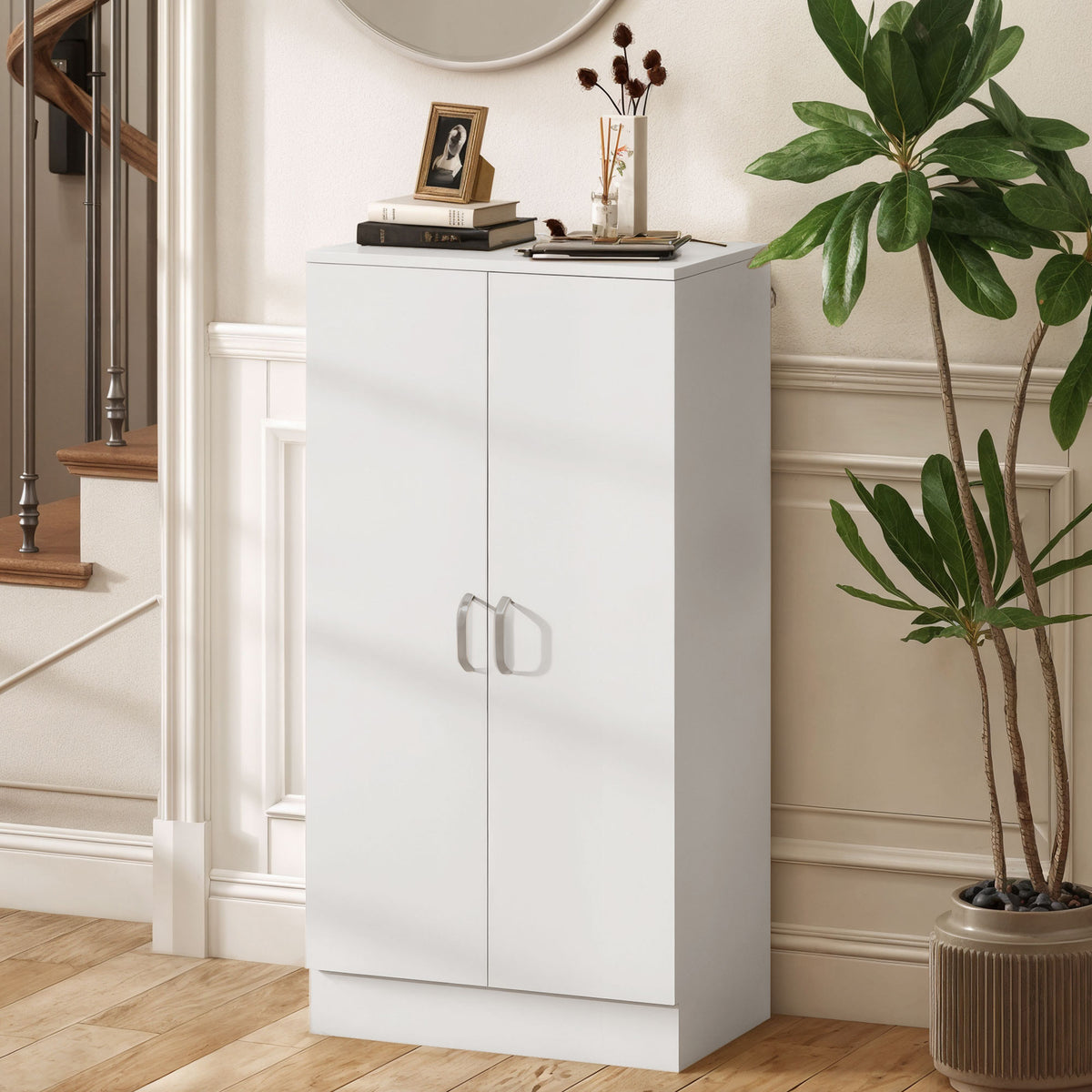 Meuble à chaussures 14 paires armoire à chaussures 7 niveaux avec 6 étagères réglables 2 portes à fermeture douce blanc-1
