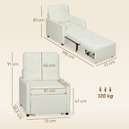 Fauteuil convertible 1 place, fauteuil-lit avec rangement caché, assise large et rembourrée, 72 x 85,5 x 91 cm, crème-2