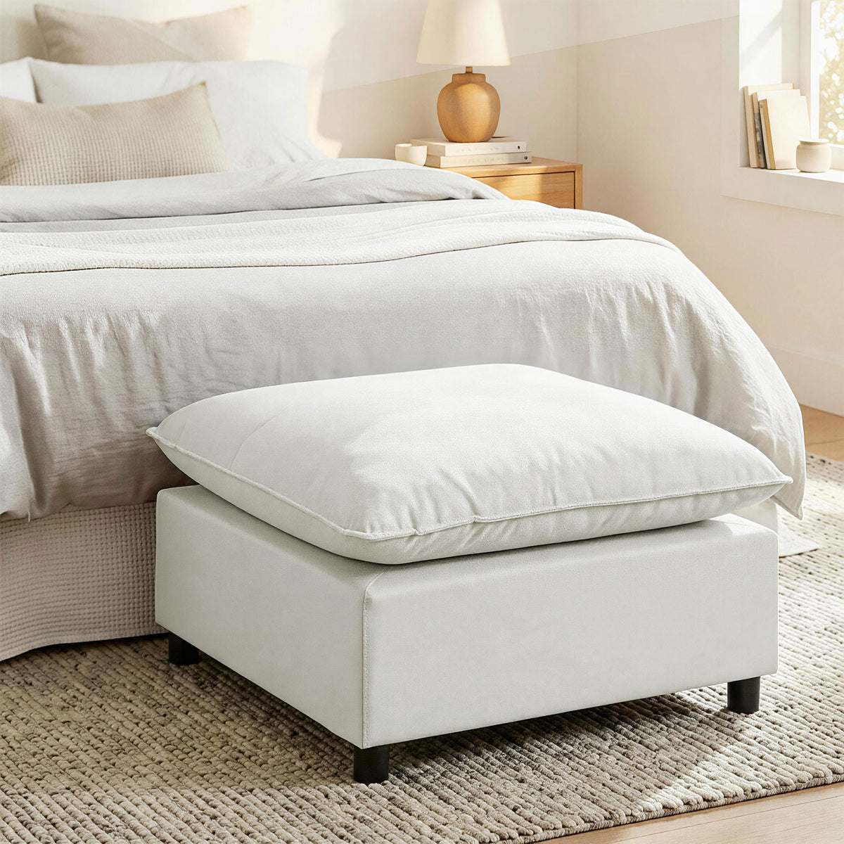 Repose pied salon carré, ottoman avec pieds en plastique, pouf salon pour chambre à coucher, entrée, 75x75x40 cm, gris-8