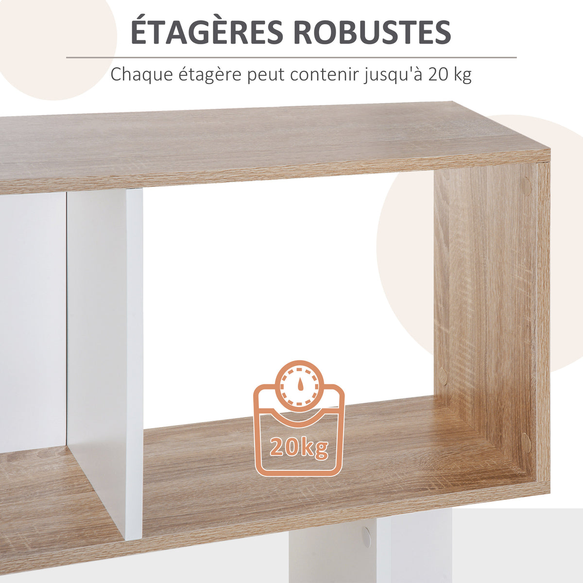 Bibliothèque à 5 niveaux, meuble de rangement en forme de S avec étagères, étagère de rangement blanc-4