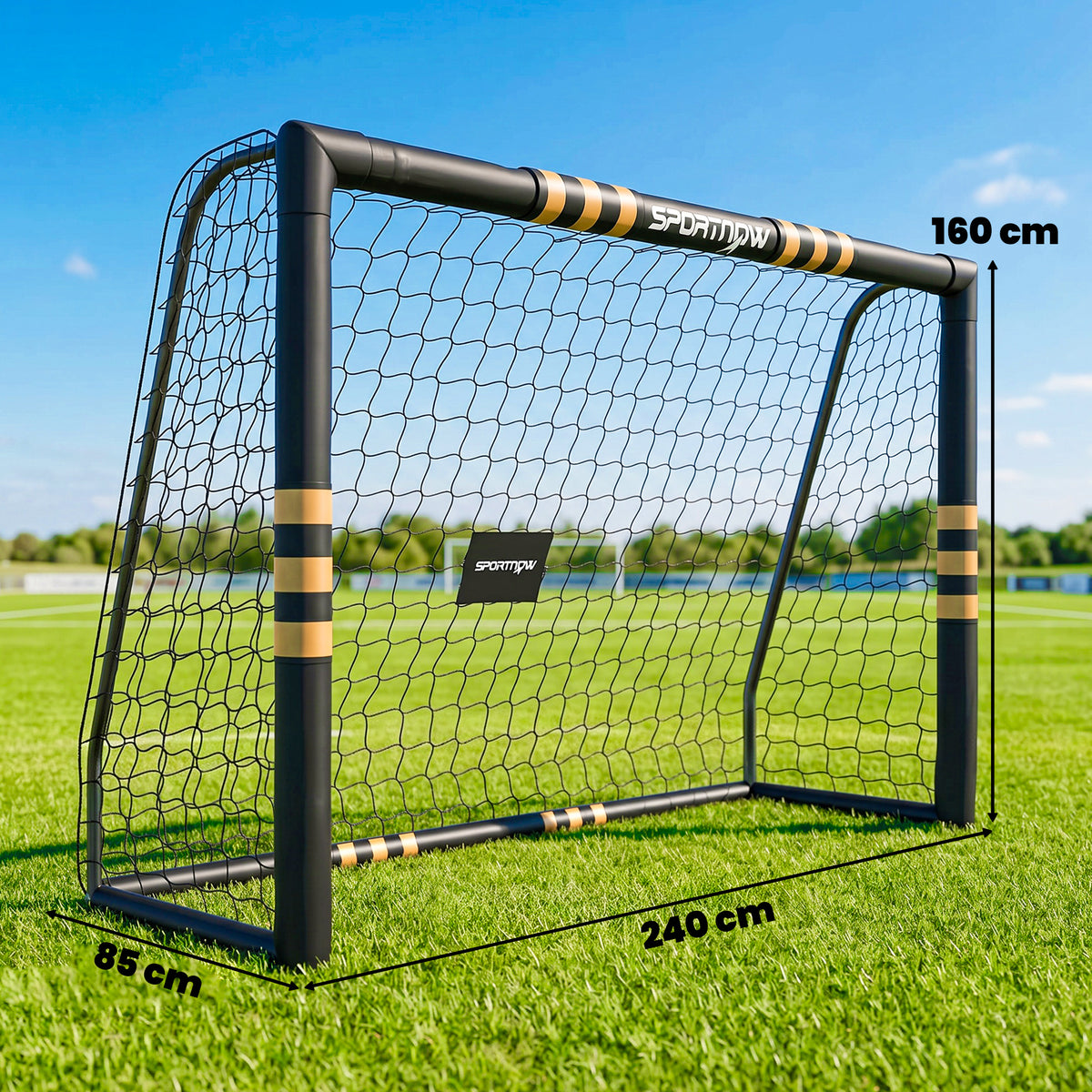 But de Football avec Mousse de Protection, 6 Piquets de Sol et Filet en PE, 240x85x160cm, Jaune-2