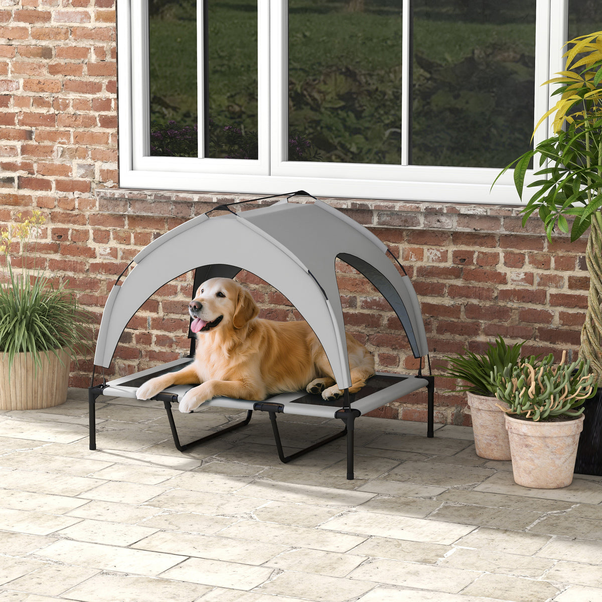 Lit pour chien chat sur pieds grand confort velum anti-UV oxford sac de transport inclus106 x 76 x 94 cm gris-1